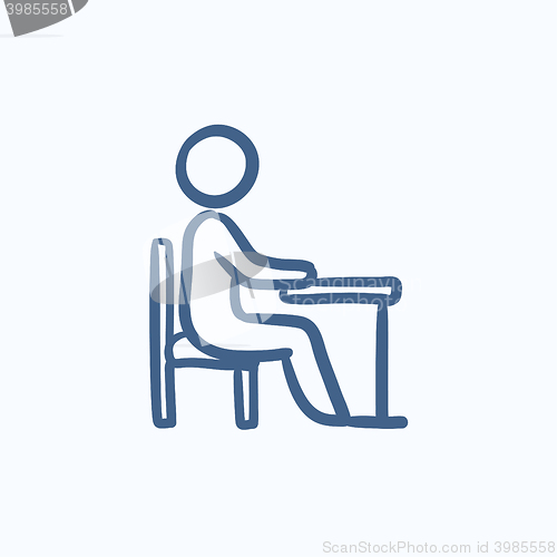 Image of Student sitting on chair at the desk sketch icon.