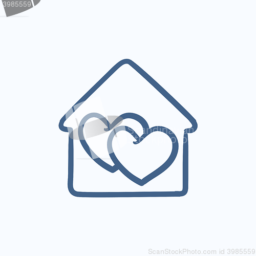 Image of House with hearts  sketch icon.