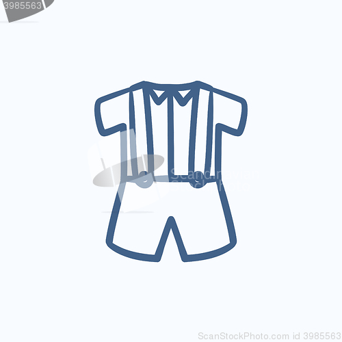 Image of Baby shirt and shorts with suspenders sketch icon.