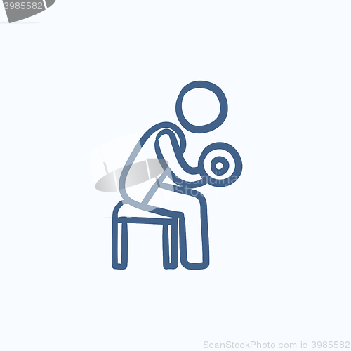 Image of Man exercising with dumbbells sketch icon.