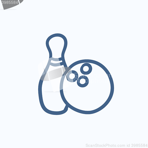 Image of Bowling ball and skittle sketch icon.