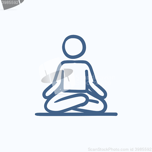 Image of Man meditating in lotus pose sketch icon.