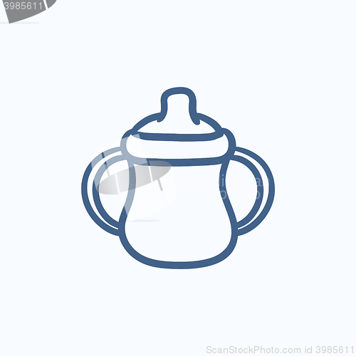 Image of Baby bottle with handles sketch icon.