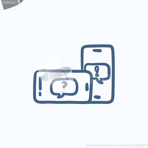 Image of Smartphones with speech squares sketch icon.