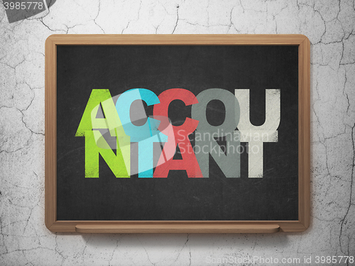 Image of Currency concept: Accountant on School board background