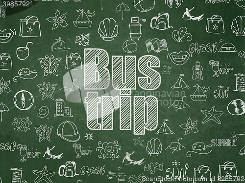 Image of Tourism concept: Bus Trip on School board background