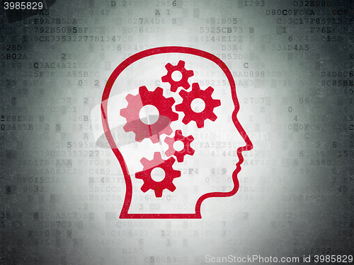 Image of Learning concept: Head With Gears on Digital Data Paper background