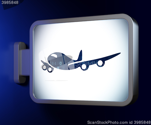 Image of Travel concept: Airplane on billboard background