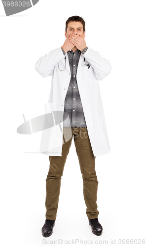 Image of Doctor isolated on white - Speaks no evil 