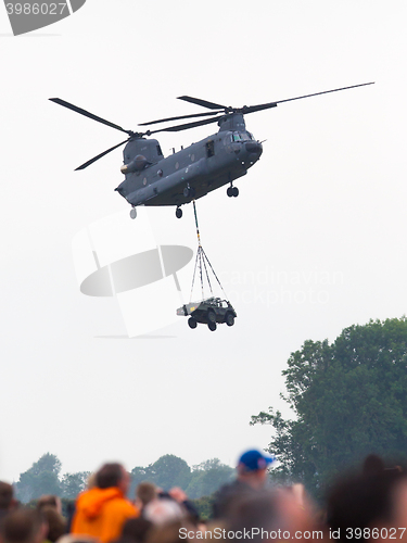 Image of LEEUWARDEN, NETHERLANDS - JUNI 11 2016: Chinook CH-47 military h