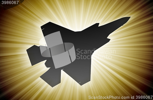 Image of Jet plane silhouette, modern fighter in the sky