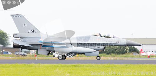 Image of LEEUWARDEN, THE NETHERLANDS - JUN 11, 2016: Dutch F-16 fighter j