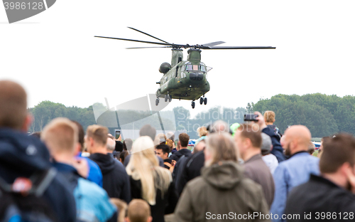 Image of LEEUWARDEN, NETHERLANDS - JUNE 11 2016: Chinook CH-47 military h