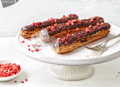 Image of freshly baked chocolate eclairs