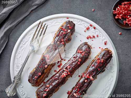 Image of freshly baked chocolate eclairs