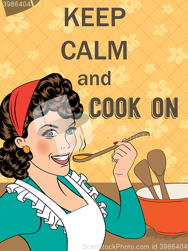 Image of Illustration with massage\"Keep calm and cook on\"