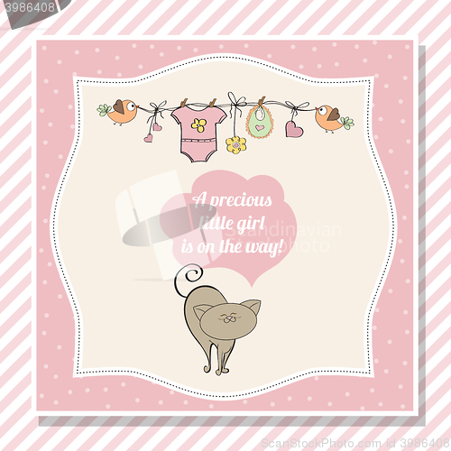 Image of baby girl shower card with little cat