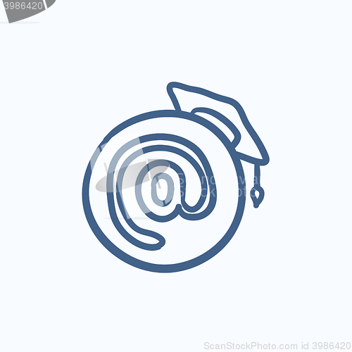 Image of Graduation cap with at sign sketch icon.