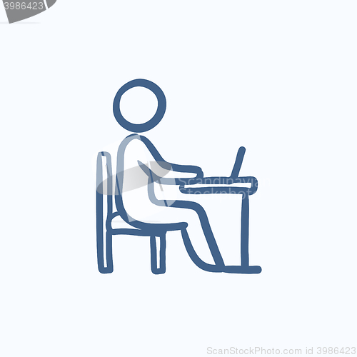 Image of Student working on laptop sketch icon.