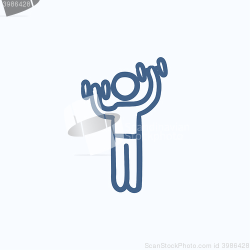 Image of Man exercising with dumbbells sketch icon.