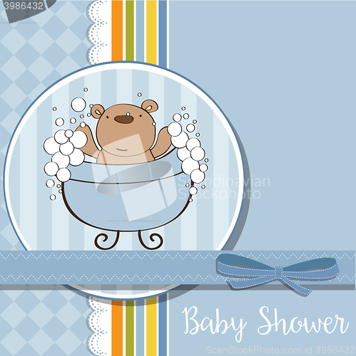 Image of baby boy shower card with little  teddy bear