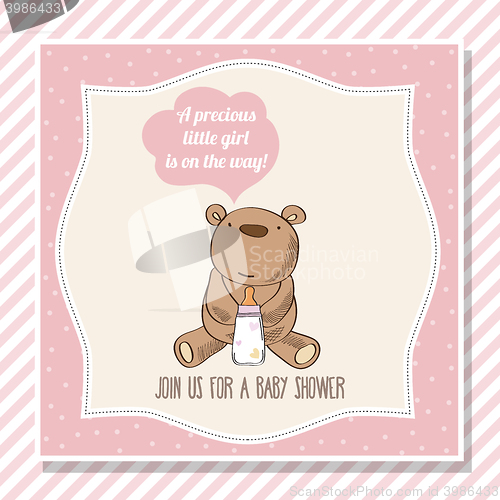 Image of baby girl shower card with little  teddy bear