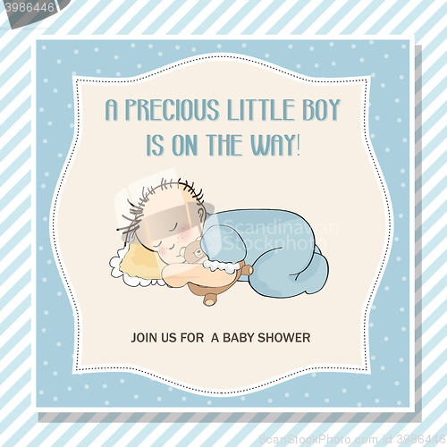 Image of baby boy shower card with little baby boy