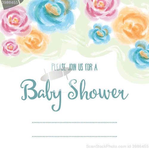 Image of baby shower card with watercolor flowers