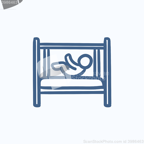 Image of Baby laying in crib sketch icon.