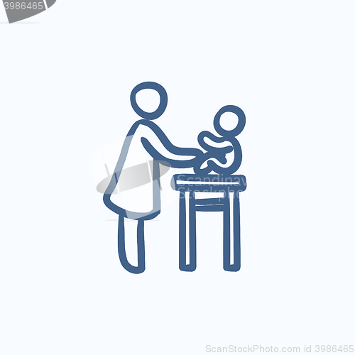 Image of Woman taking care of baby sketch icon.