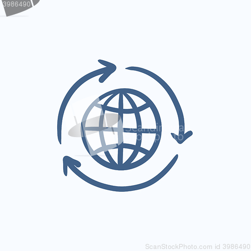 Image of Globe with arrows sketch icon.