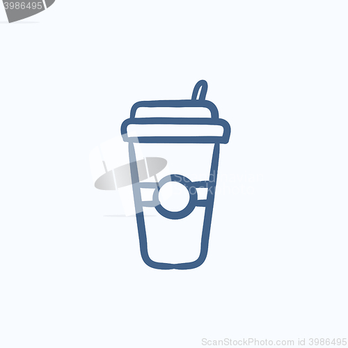 Image of Disposable cup with drinking straw sketch icon.