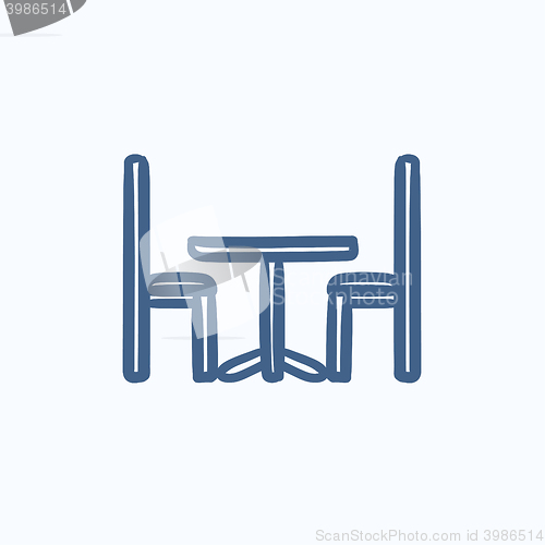 Image of Table and chairs sketch icon.