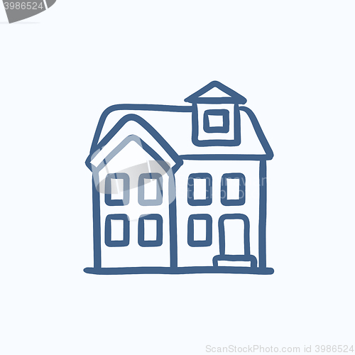 Image of Two storey detached house sketch icon.