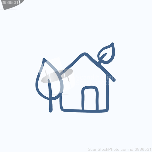 Image of Eco-friendly house sketch icon.