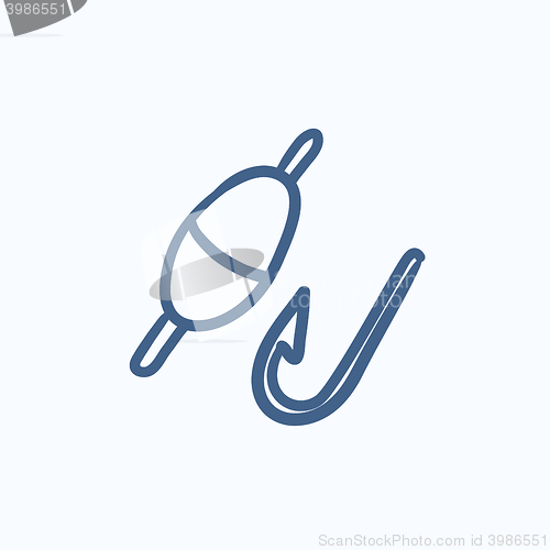 Image of Fishing hook with bobber sketch icon.