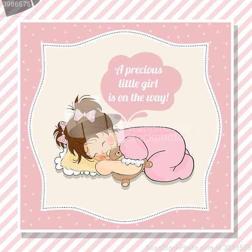 Image of baby girl shower card with little girl
