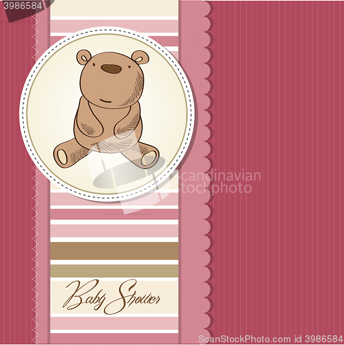 Image of baby girl shower card with little  teddy bear