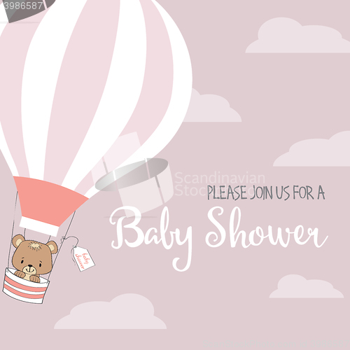 Image of baby girl shower card with hot air balloon