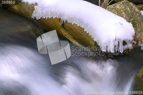 Image of Branch with Snow on a River