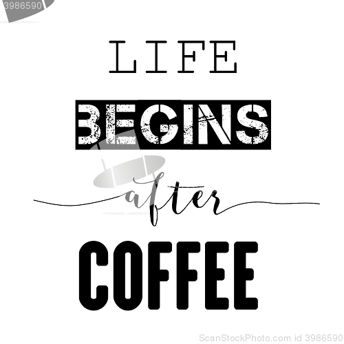 Image of Inspirational quote.\"Life begins after coffee\"