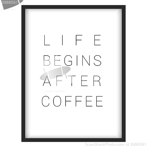 Image of Inspirational quote.\"Life begins after coffee\"