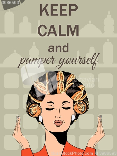 Image of Beautiful illustration with message\"Keep calm and pamper yoursel