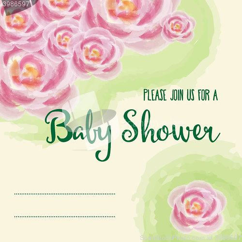 Image of baby shower card with watercolor flowers