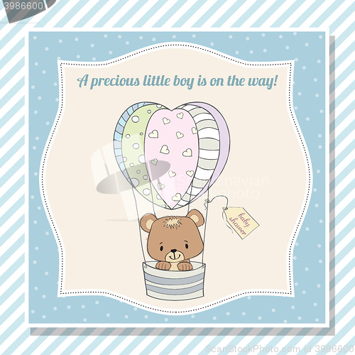 Image of baby boy shower card with teddy bear