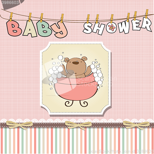 Image of baby girl shower card with little  teddy bear