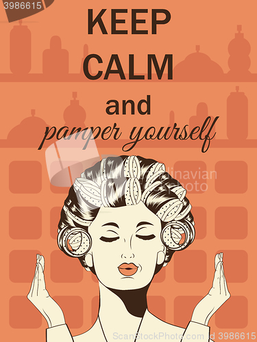 Image of Beautiful illustration with message\"Keep calm and pamper yoursel