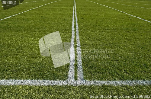 Image of Perspective of a playing field with painted white lines