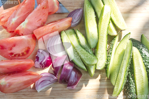 Image of cut vegetables on board