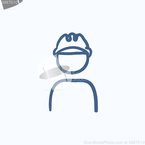 Image of Worker wearing hard hat sketch icon.